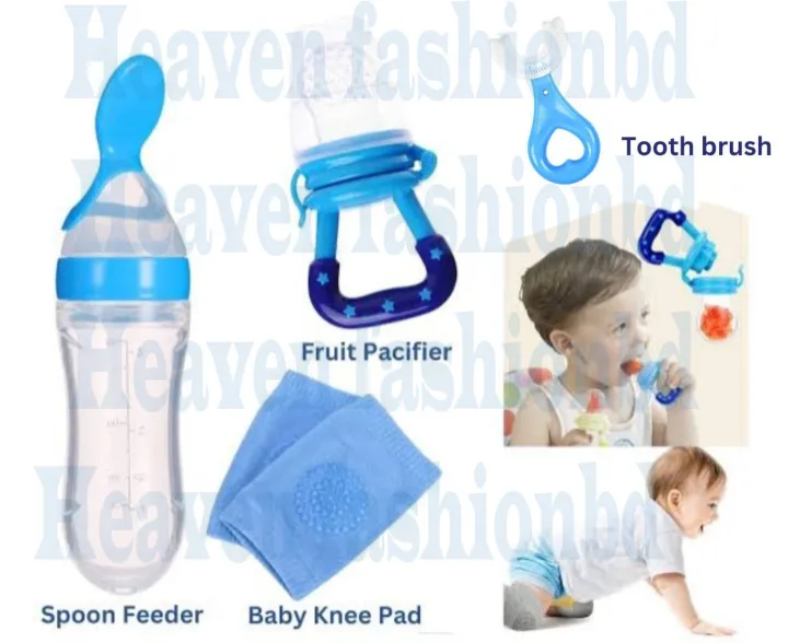 Buy 4 In 1 Pacifier/Fresh Fruit Food Baby Feeding Safe Fruit Feeder Crawling Pads For Knee U Style Tooth Brush And Silicone Spoon Feeding Bottle Feeding For Infant Supplies at Best Price In Bangladesh