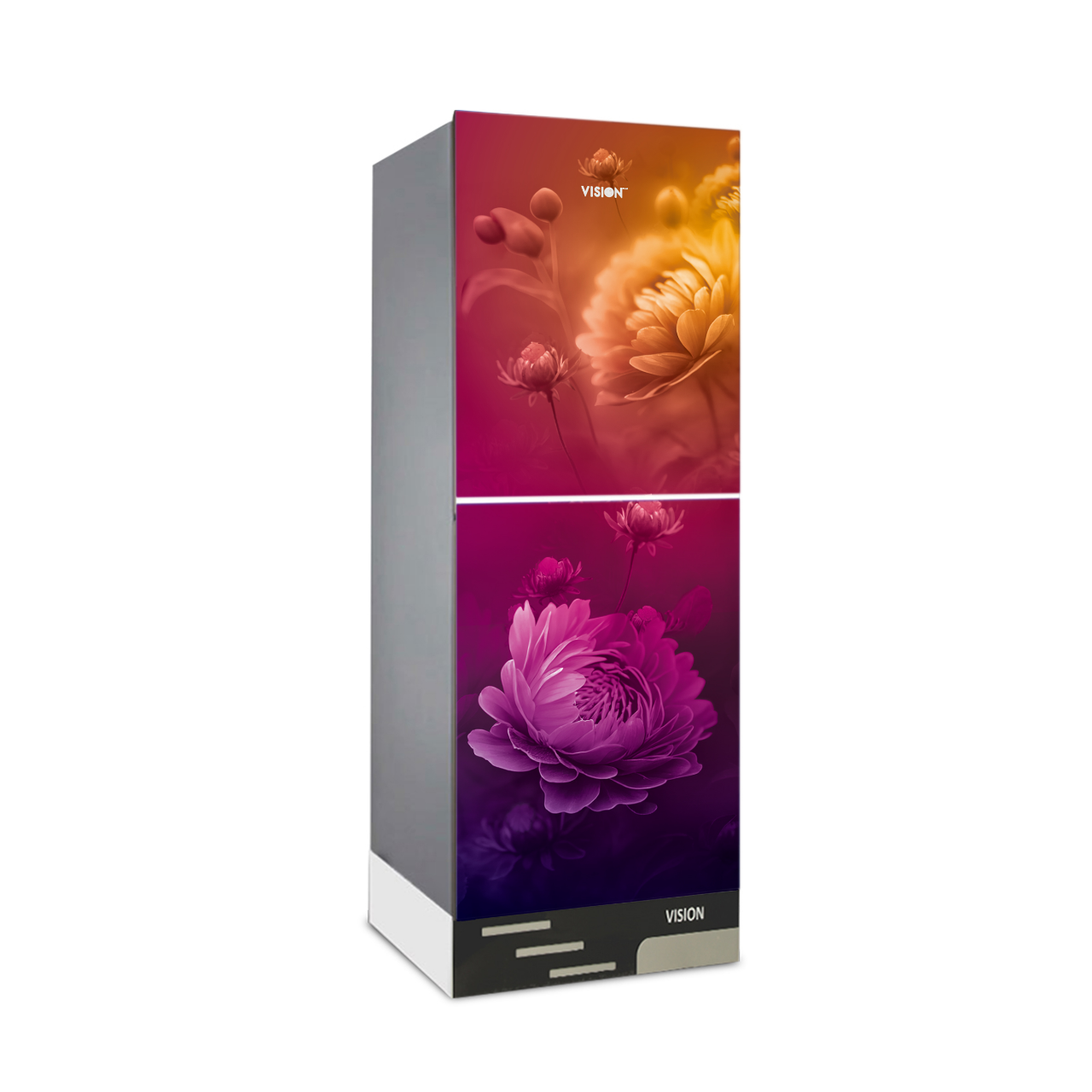 Buy  VISION Glass Door Refrigerator RE-330 Liter Maroon Daisy Bottom Mountat Best Price in Bangladesh