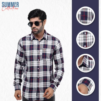 Buy Premium Quality Navy Blue Color Full Sleeve Cotton Casual Check Shirt For Men Collection By Fine Tex Clothing at Best Price in Bangladesh
