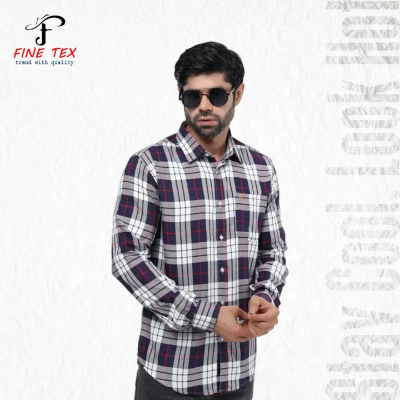 Buy Premium Quality Navy Blue Color Full Sleeve Cotton Casual Check Shirt For Men Collection By Fine Tex Clothing at Best Price in Bangladesh