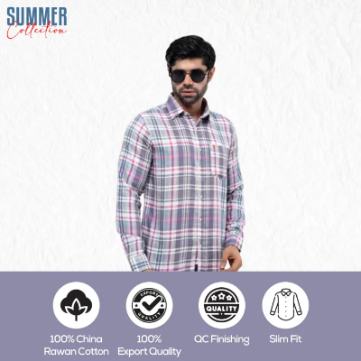 Buy  Premium Quality Navy Sky Pink Color Full Sleeve Cotton Casual Check Shirt For Men Collection By Fine Tex Clothing at Best Price in Bangladesh