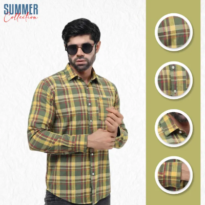 Buy  Premium Quality Navy Yellow Color Full Sleeve Cotton Casual Check Shirt For Men Collection By Fine Tex Clothing  at Best Price in Bangladesh