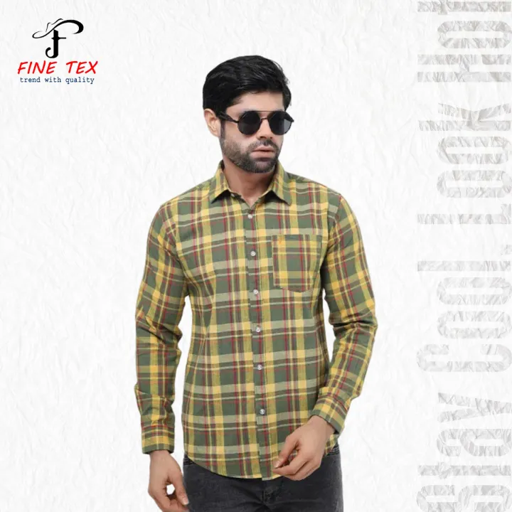 Buy  Premium Quality Navy Yellow Color Full Sleeve Cotton Casual Check Shirt For Men Collection By Fine Tex Clothing  at Best Price in Bangladesh