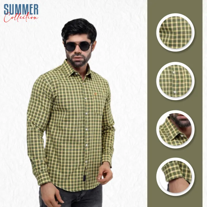 Buy Premium Quality Navy Yellow Color Full Sleeve Cotton Casual Check Shirt For Men Collection By Fine Tex Clothing at Best Price in Bangladesh