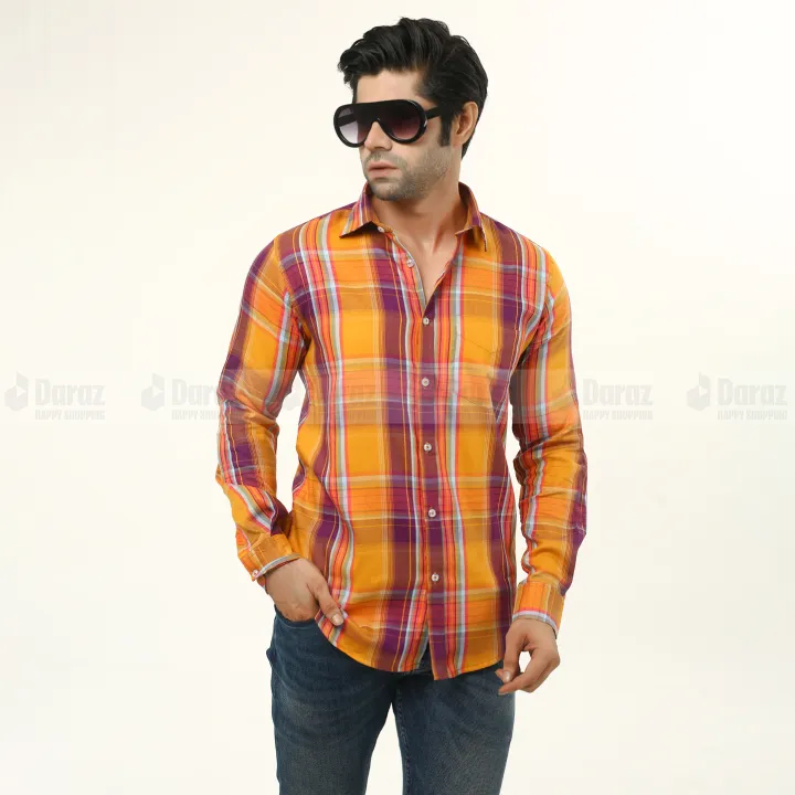 Buy Premium Quality Meri Gold Orange Color Check Shirt Full Sleeves Casual Shirt For Men - Shirt at Best Price in Bangladesh