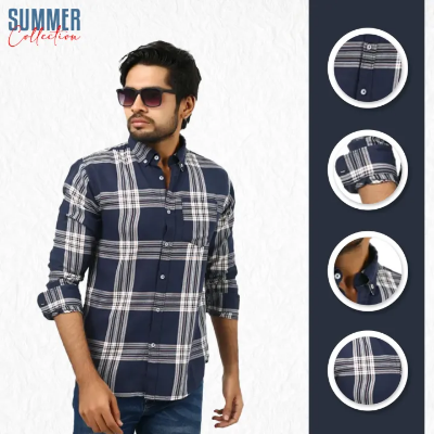 Buy  Fine Tex Clothing's Aristocratic Quality Navy Blue Color Full Sleeves Casual Check Shirt For Men at Best Price in Bangladesh