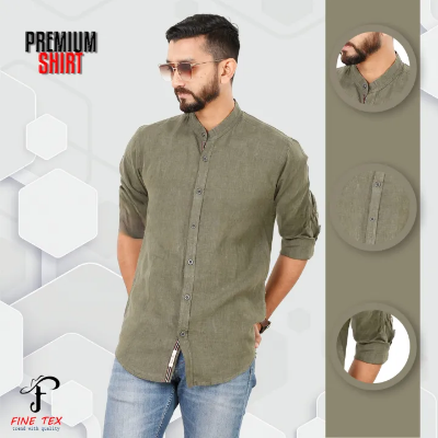 Buy Premium Quality Rawan Fabric Olive Color Casual Band Collar Shirt For Men Collection By Fine Tex Clothing(Casual Band Collar Shirt For Men) at Best Price in Bangladesh