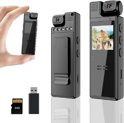 Buy L9 Body Camera Mini 1080P Portable Small Body Worn Cam Wearable Pocket Video Recorder with 180° Rotatable Lens, 1.3" LCD, Night Vision for Security Guard, Law Enforcement, Built-in 64G Memo