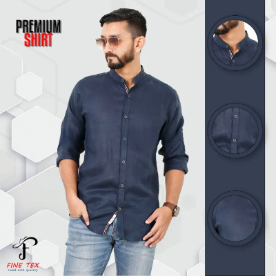 Buy Premium Quality Rawan Fabric Navy BlueColor Casual Band Collar Shirt For Men Collection By Fine Tex Clothing(Casual Band Collar Shirt For Men) at Best Price in Bangladesh