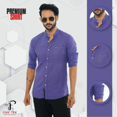Buy Premium Quality Rawan Fabric Slateblue Color Casual Band Collar Shirt For Men Collection By Fine Tex Clothing(Casual Band Collar Shirt For Men)at Best Price in Bangladesh