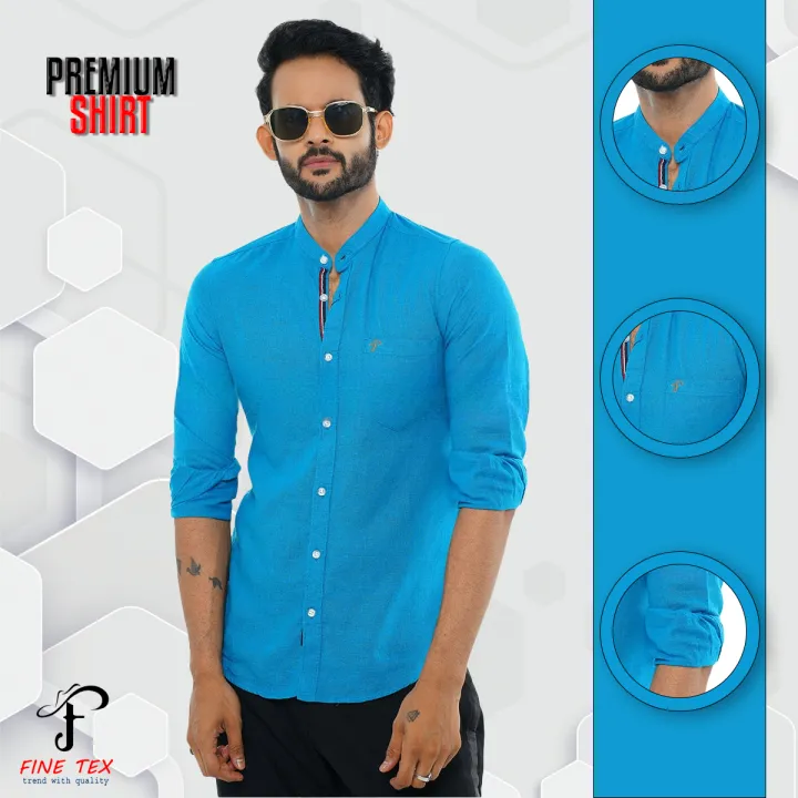 Buy Premium Quality Rawan Fabric Aqua Color Casual Band Collar Shirt For Men Collection By Fine Tex Clothing(Casual Band Collar Shirt For Men) at Best Price in Bangladesh