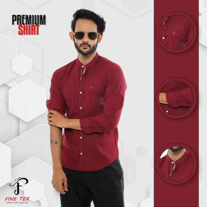 Buy Premium Quality Rawan Fabric Orange Color Casual Band Collar Shirt For Men Collection By Fine Tex Clothing(Casual Band Collar Shirt For Men)  at Best Price in Bangladesh