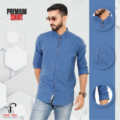 Buy Premium Quality Rawan Fabric Blue Color Casual Band Collar Shirt For Men Collection By Fine Tex Clothing(Casual Band Collar Shirt For Men) at Best Price in Bangladesh