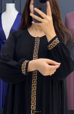 Picture of Abaya Borka (Mithila Ston) Work (With Free Hijab) Dubai Cherry Stylish Party Borka Fashion Collection Fashionable Khimar Lycra Borka For Women