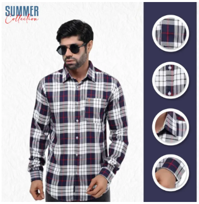 Buy Premium Quality Navy Blue Color Full Sleeve Cotton Casual Check Shirt For Men Collection By Fine Tex Clothing  at Best Price in Bangladesh