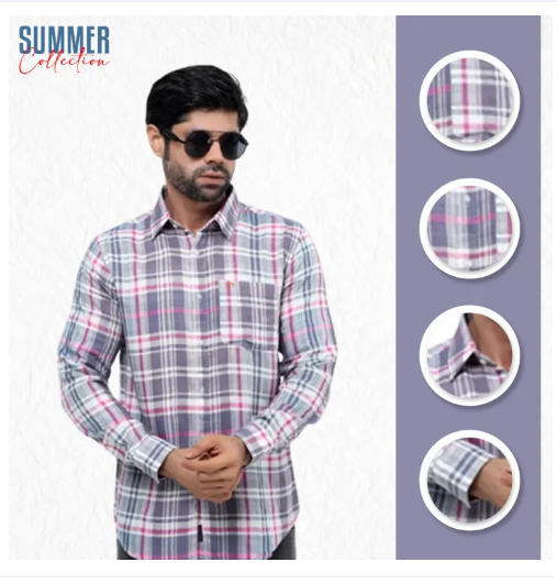 Buy Premium Quality Navy Sky Pink Color Full Sleeve Cotton Casual Check Shirt For Men Collection By Fine Tex Clothing  at Best Price in Bangladesh