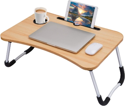 Picture of Portable Foldable Home Laptop/Notebook Stand Desk/Table for Study- Wood Color