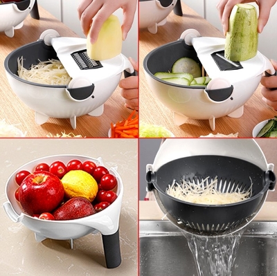 Picture of 9 in 1 Multifunctional Rotate The Vegetable Cutter with Drain Basket and 8 Dicing Blades,Magic Capacity Rotary Vegetable Chopper and Cutter,Ideal for Kitchen