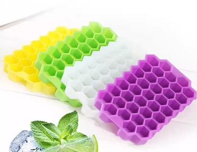 Picture of New hot Tray Food Grade Silicone Flexible Small Ice Cube-Tray Hexagonal Puree Hexagon No Smell with Lid Easy Release Pop Molds