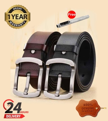 Picture of 2 Pcs Round Style Genuine Leather Belt Combo with Free Punch Machine