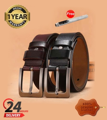 Picture of 2 Pcs Square Style Genuine Leather Belt Combo with Free Punch Machine
