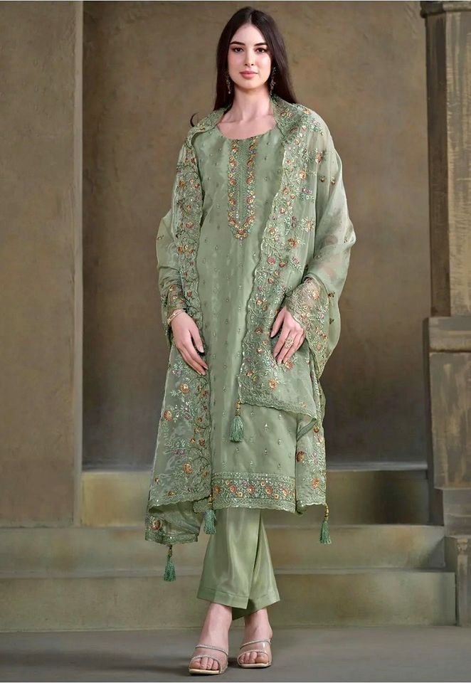 Buy Unstitched Organza Embroidered 4 Pieces Replica Salwar Suits - SA-1709 at best price In Bangladesh