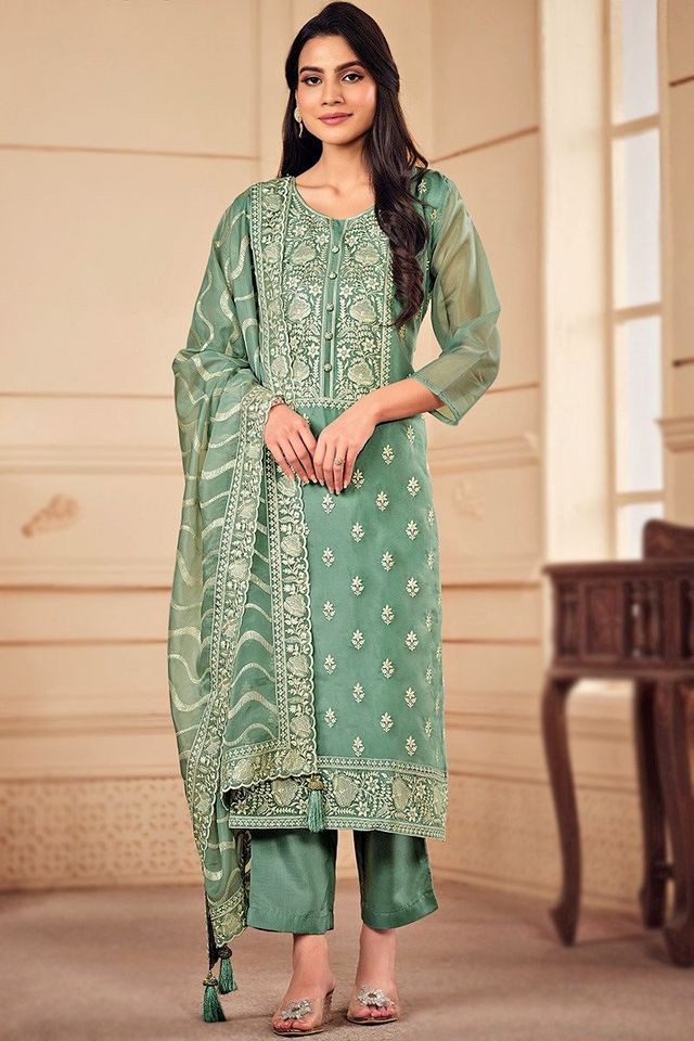 Buy Women's Unstitched Organza Embroidered 4 Pieces Replica Salwar Suits - SA-1707 at best price In Bangladesh