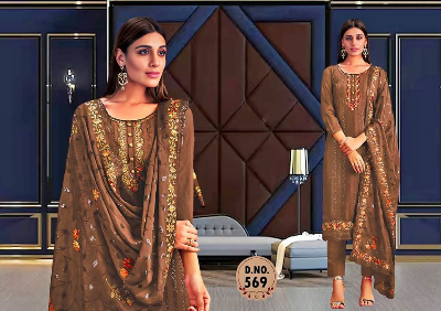 Buy Unstitched Three Piece Computer Embroidery Work Replica Party Dress - SA-1401  at best price In Bangladesh