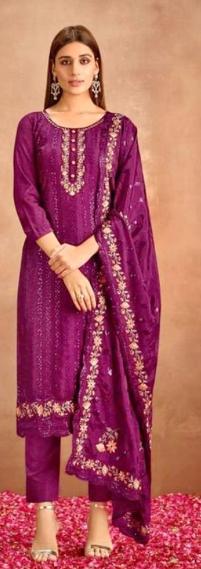 Buy Unstitched Three Piece Computer Embroidery Work Replica Party Dress - SA-1402  at best price In Bangladesh