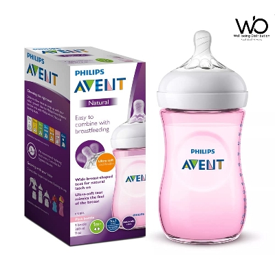 Picture of Baby Feeder | Philips Avent Natural Ultra Soft & Flexible Pink Feeding Bottle for 1 month+ 1 Bottle | 260ml