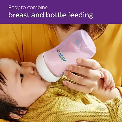 Picture of Baby Feeder | Philips Avent Natural Ultra Soft & Flexible Pink Feeding Bottle for 1 month+ 1 Bottle | 260ml