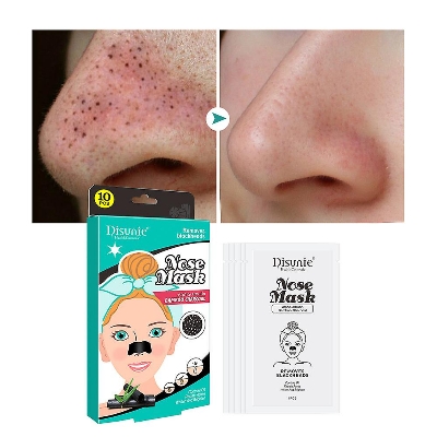 Picture of Disunie 10pcs Deep Cleansing Bamboo Charcoal Blackhead Nose Pore Cleaning Blackheads Remover Nose Patch Mask Sheet