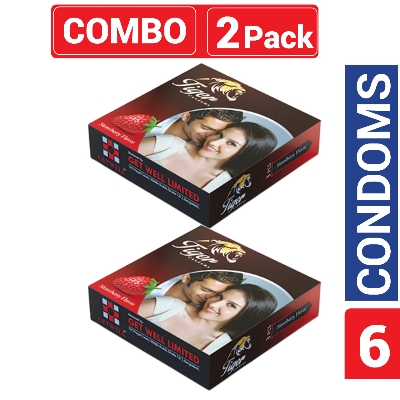 Picture of Tiger - Dotted Condoms Strawberry Flavor - Combo Pack - 2 Packs - 3x2 - 6pcs - Condom