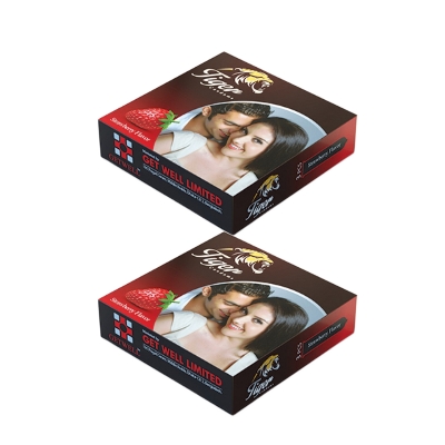 Picture of Tiger - Dotted Condoms Strawberry Flavor - Combo Pack - 2 Packs - 3x2 - 6pcs - Condom