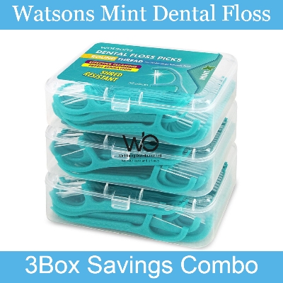 Picture of Watsons Round Thread Mint Dental Floss Picks - 3 Box Savings Combo - Total 150pcs Floss