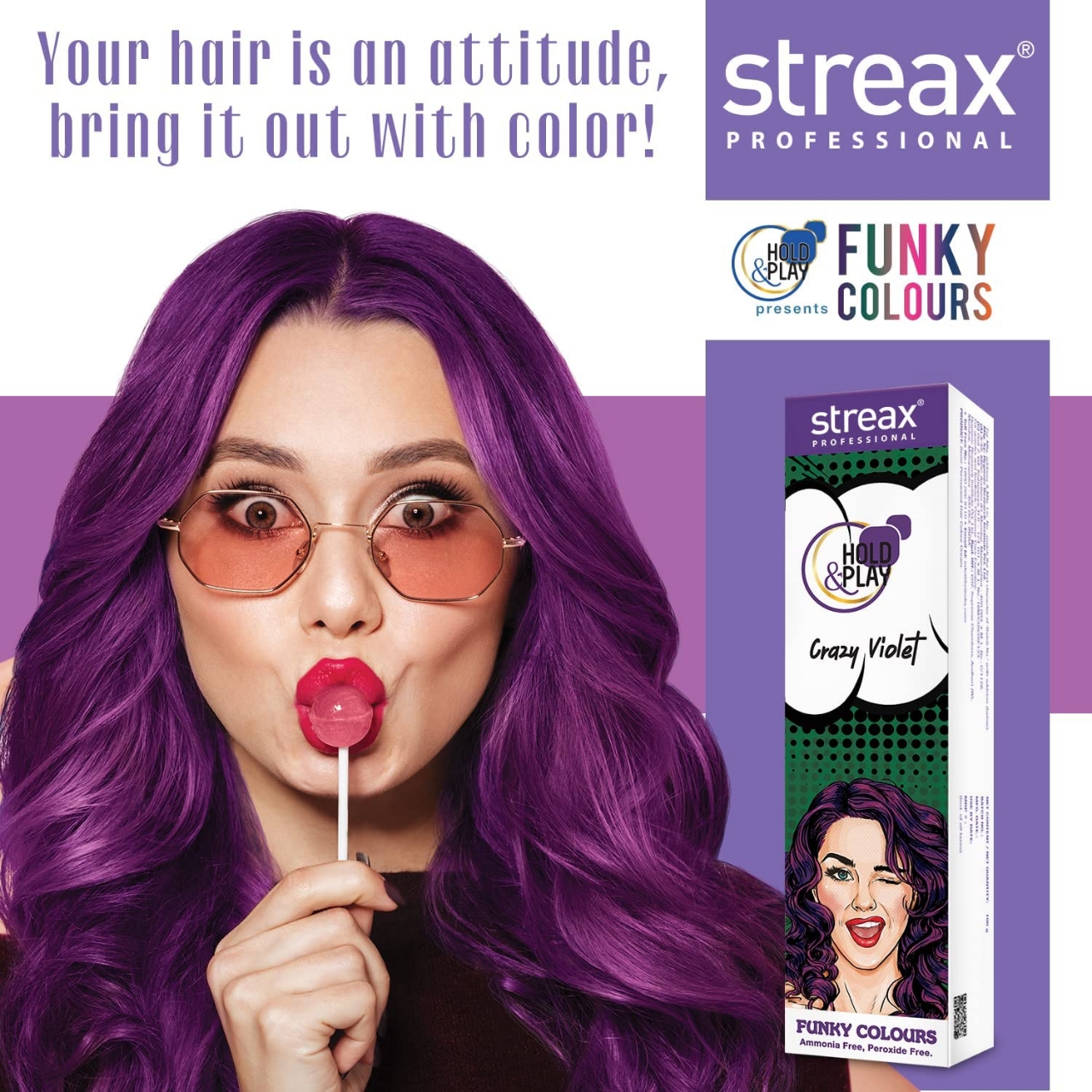 Picture of Streax Professional Hold and Play Funky Hair Colour Crazy Violet (100gm)