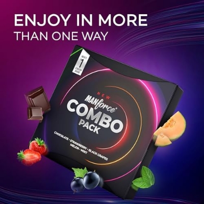 Picture of Manforce Combo Lubricated Dotted Condom 20pcs | Chocolate, Strawberry, Black Grapes, Melon & Mint | Wedding & Honeymoon Combo Pack