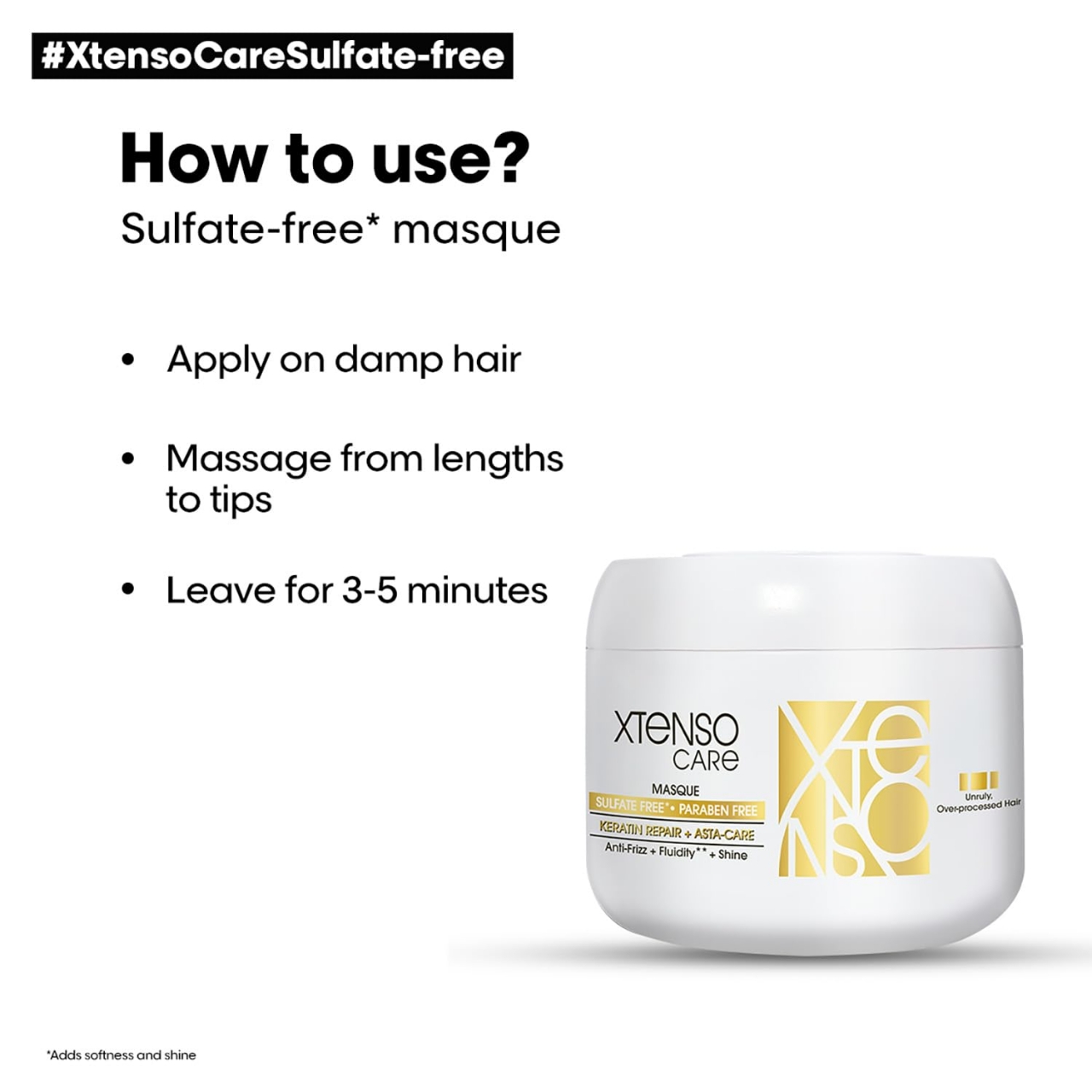 Picture of Loreal Professionnel Xtenso Care Sulfate-free Masque 196g | For all hair types | Gently cleanses, controls frizz and adds shine | With Keratin Repair and Asta-Care