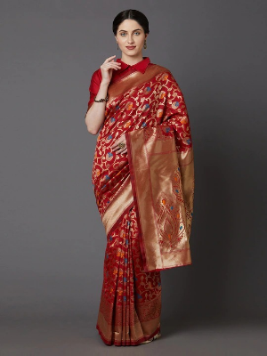 Buy Women's Pinted silk Saree With Blouse Piece Free at Best Price In Bangladesh