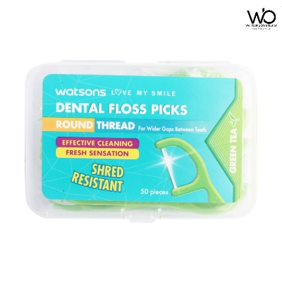 Picture of Watsons Round Thread GreenTea Dental Floss Picks - 50 Pieces Box
