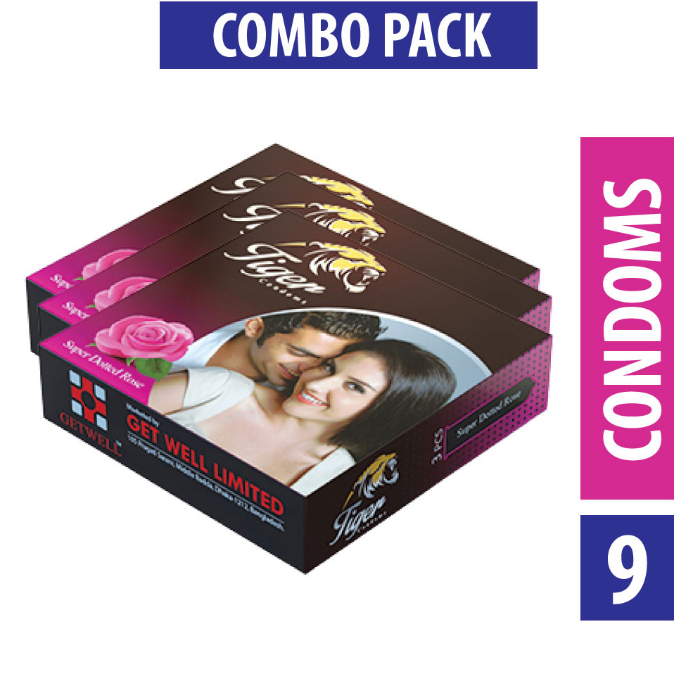 Picture of Tiger - Dotted Condoms Rose Flavour - Combo Pack - 3 Packs - 3x3 - 9pcs