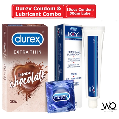 Picture of Durex Condom & Lubricant Combo - Durex Extra Thin Intense Chocolate Condom 10pcs & Durex KY Jelly Personal Lubricant 50gm