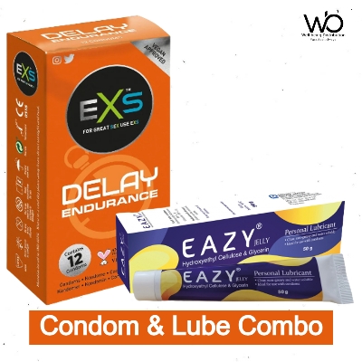 Picture of Condom & Lube Combo - EXS Delay Endurance Condom 12pcs Pack & Eazy Jelly Personal Lubricant 50gm Pack