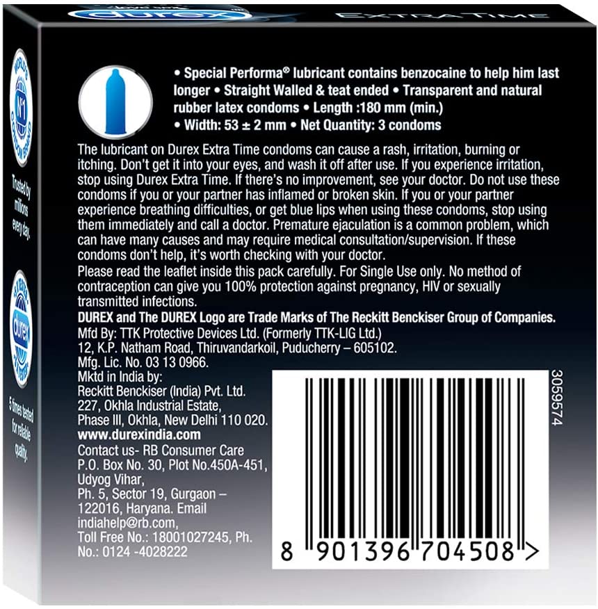 Picture of Durex Extra Time Condom - Single Pack - 3pcs Condom