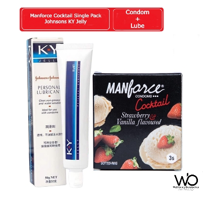 Picture of Condom & Lubricant Combo Pack - Manforce Cocktail Vanilla & Strawberry Condom Single Pack & J&J KY Jelly Personal Lubricant 50gm Pack