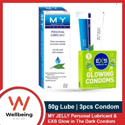 Picture of EXS Glow in The Dark Condom 3pcs & MY Jelly Water Based Lubricant 50gm | Works like KY Jelly