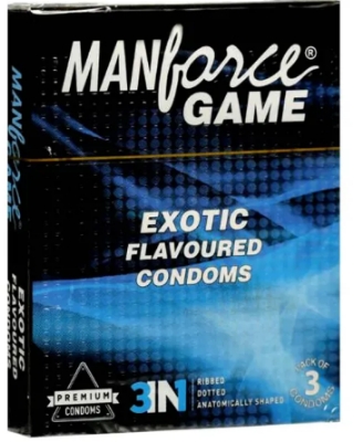 Picture of Manforce Game Exotic Flavored Condom Combo Pack 3x2=6pcs 3in1 Ribbed Dotted Anatomically Shaped Condom