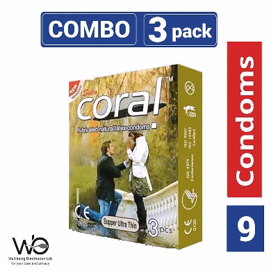 Picture of Coral Condom For Men Super Ultra Thin Lubricated Natural Latex - Combo 3 Packs