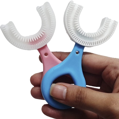 Picture of U-Shaped Toothbrush For Kids / Toddler - Toothbrush with Food Grade Soft Silicone Brush Head - Manual Whole Mouth Toothbrush for Kids Age 2-12 Year - 360° Oral Teeth Cleaning Design