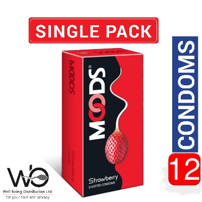 Picture of Moods Strawberry Flavored Dotted Condom 12pcs Pack (Made in India)